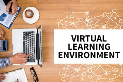 Students collaborate on laptops in a virtual learning environment, supporting inclusive vet sector training.
