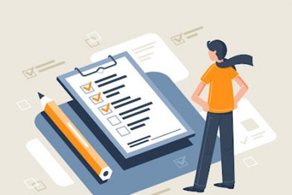 A person uses a tablet to review a checklist, relating to vet compliance and task management.